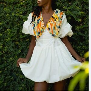 MULLA SHADEA X CLEO |MINI DRESS Puff Sleeve Poof Skirt White Collar size small